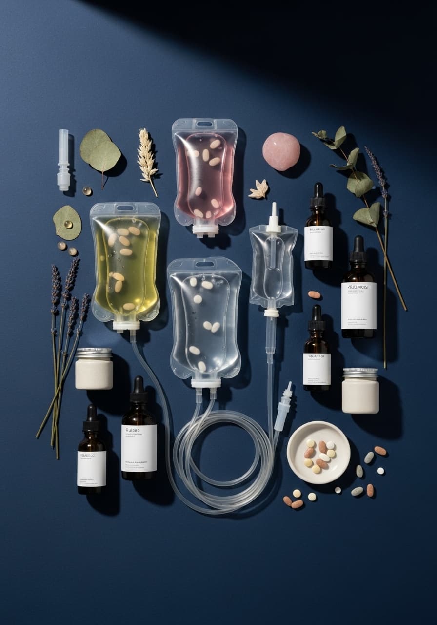 All inclusive IV bags and supplements flatlay Glendale clinic