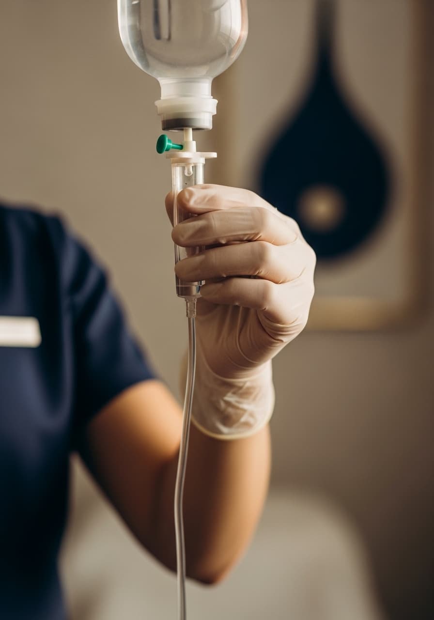 Immunity Plus IV drip nurse connecting IV bag at Glendale clinic