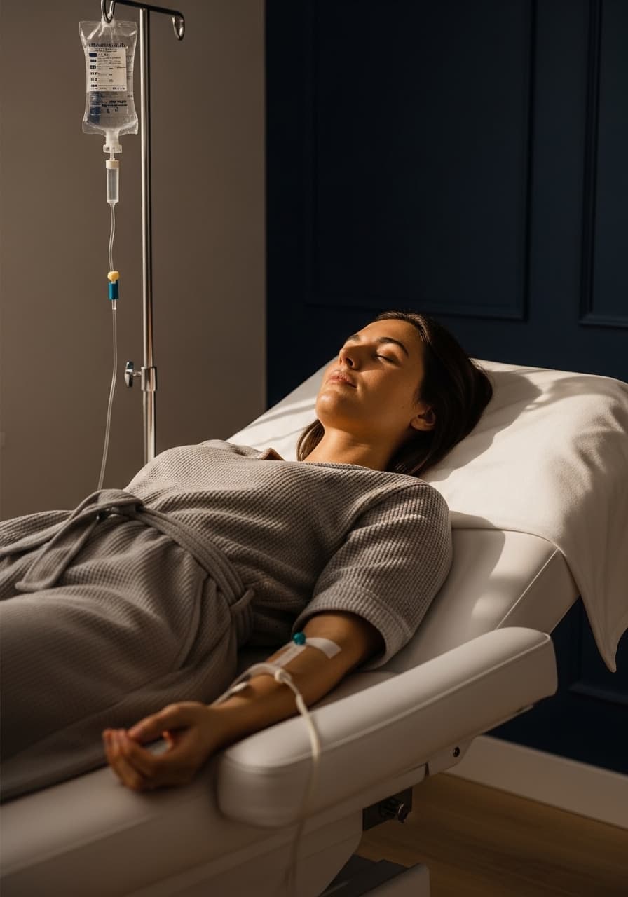 Hangover IV treatment patient resting in clinic chair Glendale CA