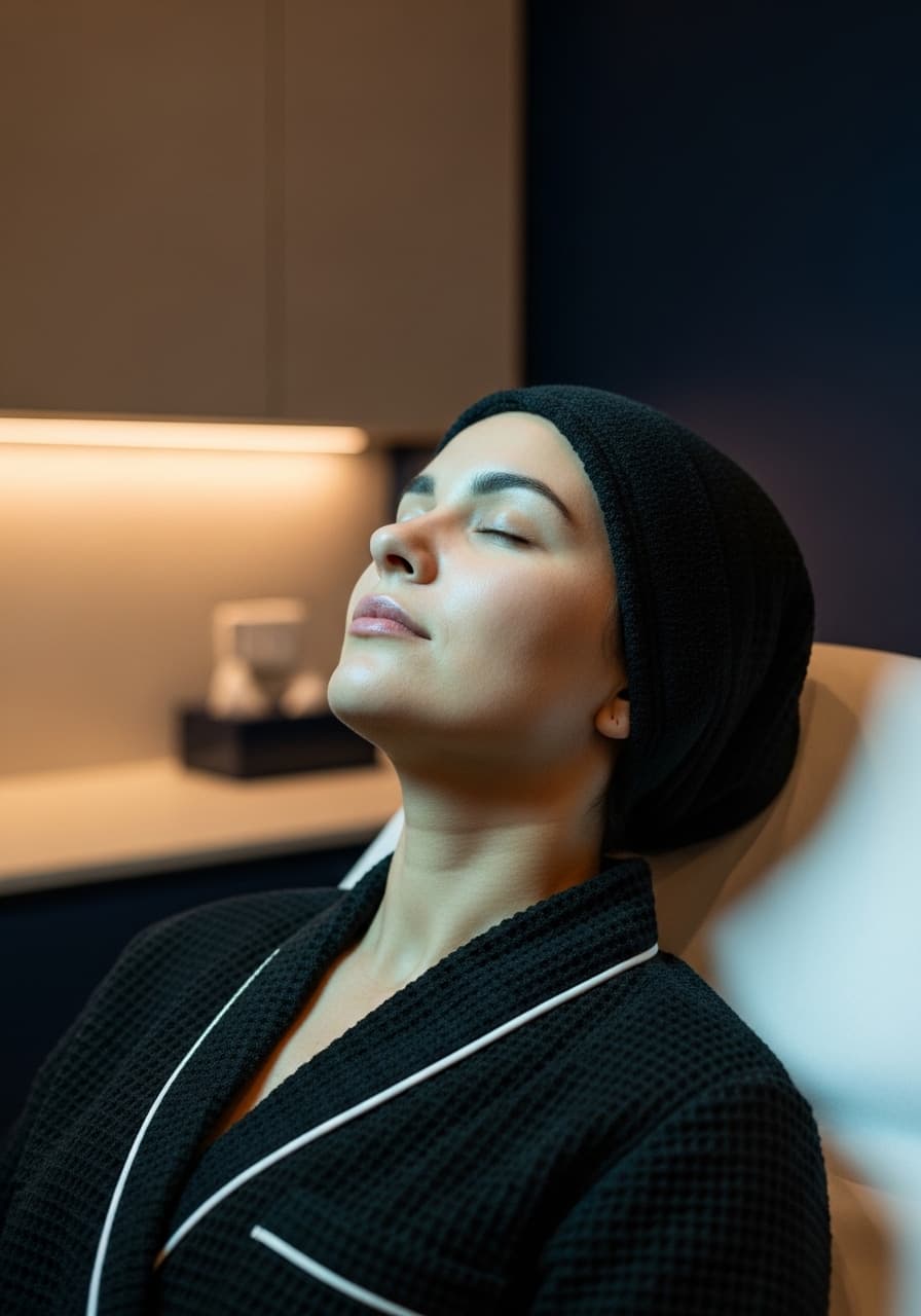 Migraine relief IV therapy patient with eyes closed resting